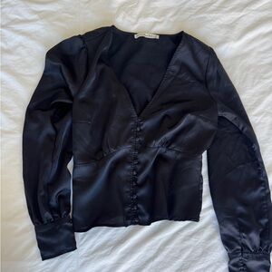 Abercrombie Black Satin crop Blouse